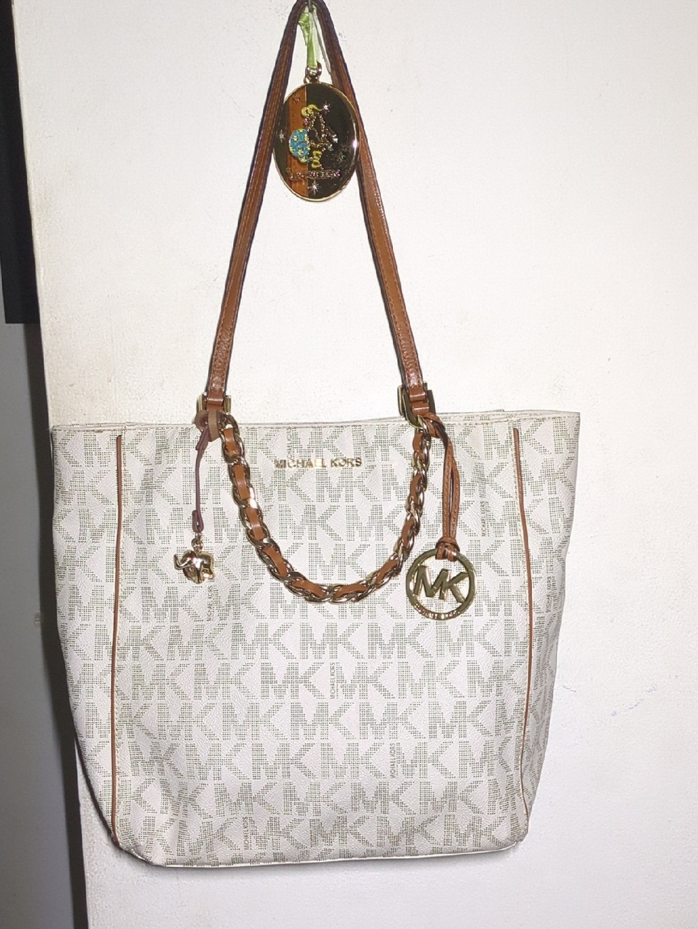 Michael Kors Vanilla MK Logo Tote with Brown Trim & Gold Hardware NOW ONLY $110